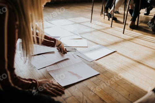 Preview: Paperwork on a wooden floor