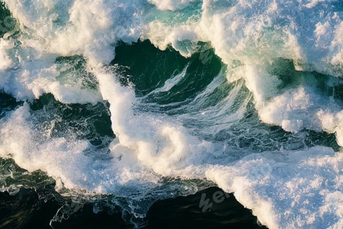 Preview: aerial drone view of sea seething waves with foam