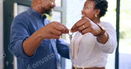 Preview: Hands, moving and holding of key in new home with closeup for real estate, property investment or m