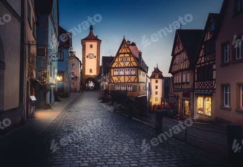 Preview: Illuminated Plonlein Square - Rothenburg ob der Tauber, Bavaria, Germany