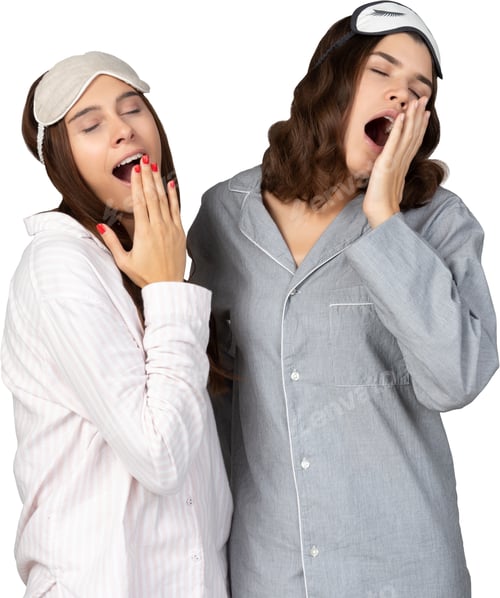 Preview: two women standing next to each other and yawning