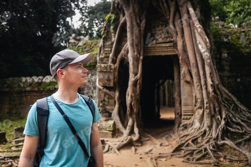 Preview: Traveler discovering ancient ruins in Cambodia
