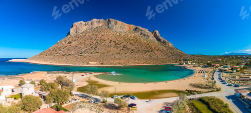 Preview: Aerial image of famous Stavros Zorbas beach, Crete Island, Greece, near Chania