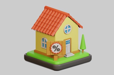 Preview: Small yellow house with red roof and green lawn