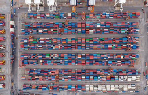 Preview: Aerial view Container at industrial ports in the business of import export,