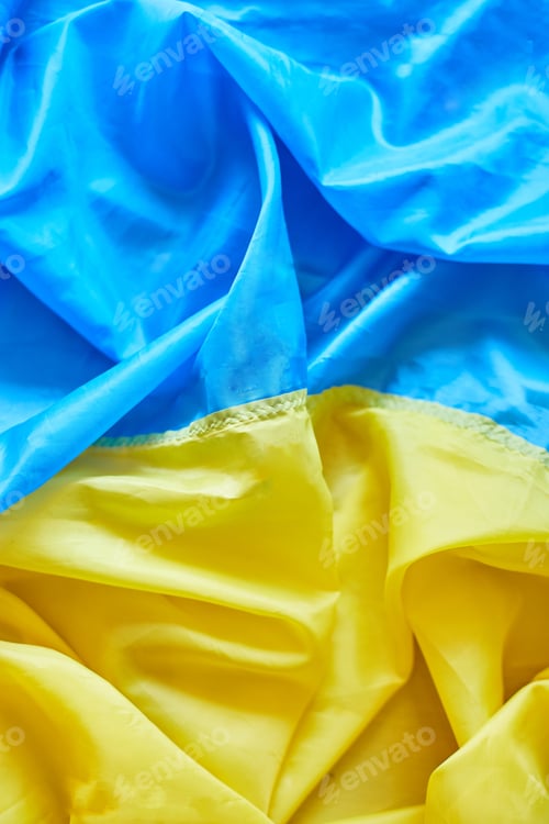 Preview: Waving flag of Ukraine, Blue and yellow colors of fabric curved flag of Ukraine