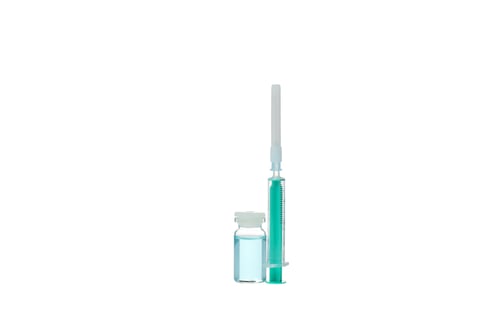 Preview: PNG, Glass medical bottle with liquid and syringe, isolated on white background