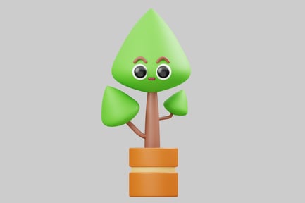Preview: Cartoon plant with a green head and a brown stem.