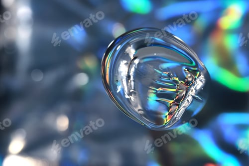 Preview: Drop of cosmetic transparent gel on a halographic background.