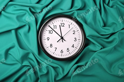 Preview: White clock over teal textile folded pleats