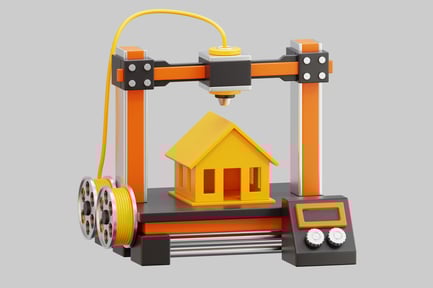Preview: 3D Printer Creating Yellow House Model