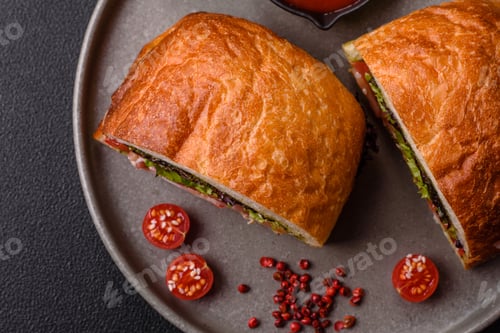 Preview: Ciabata with jamon or prosciutto, tomatoes, cheese and lettuce
