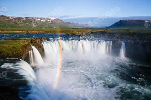 Preview: Godafoss waterfall and rainbow, Iceland Landscape