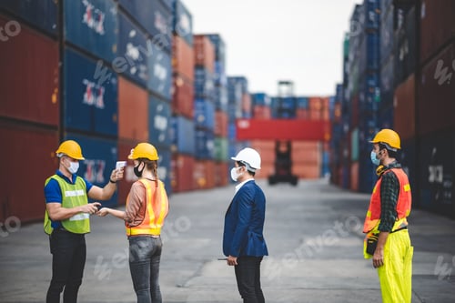 Preview: staff are checking a fever of logistic worker at container industry and cargo port