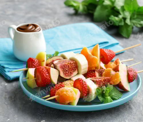 Preview: Fresh Fruit Skewers with Chocolate Sauce Dessert