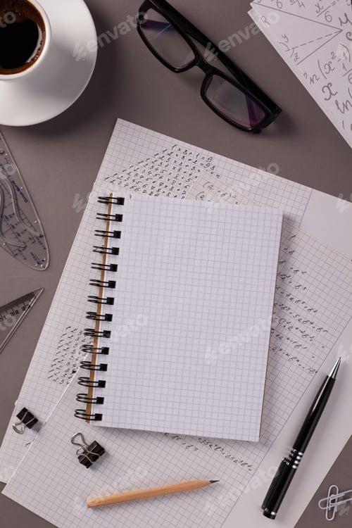 Preview: Student learn workplace and school supplies on table background. Study concept idea