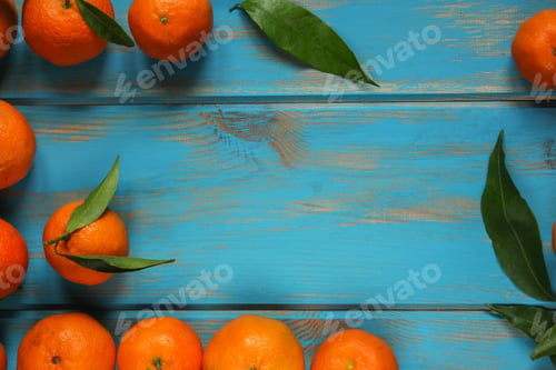 Preview: Tangerines Fresh, Juicy Citrus (Clementine). Top View. Copy Space
