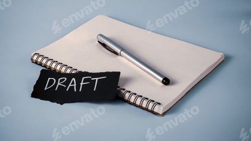 Notepad and Draft Note on Light Blue Background