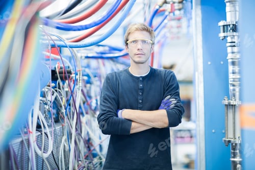 Preview: Portrait of factory technician in network room