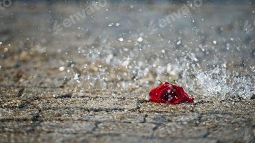 Preview: Lonely rose on the pavement on a rainy day. ❤️ nominated 💔