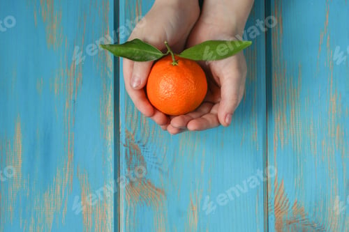 Preview: Tangerines -Fresh, Juicy Citrus Fruits (Clementine). Top View. Copy Space