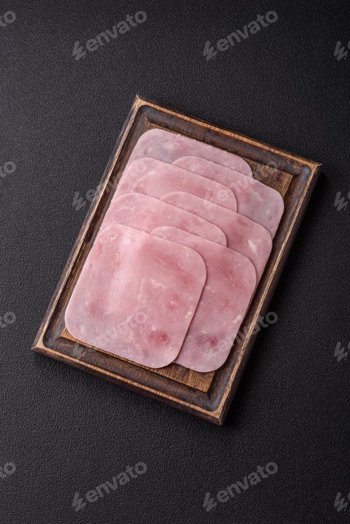 Preview: Boiled ham cut into square slices with sorrel and spices
