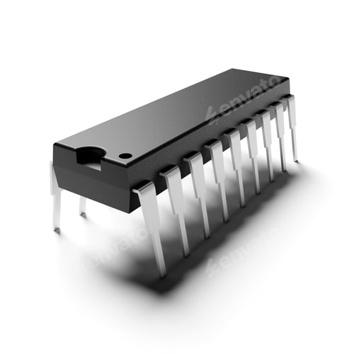 Preview: Integrated circuit chip DIP-18 isolated on white. 3D rendering.
