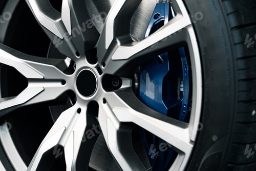 Preview: Aluminium rim of luxury car wheel close up