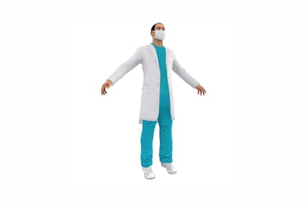 Physician in lab attire with extended arms