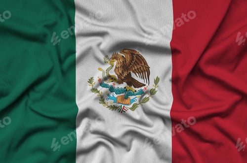 Preview: Mexico flag is depicted on a sports cloth fabric with many folds. Sport team waving banner