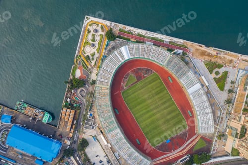 Preview: Chai Wan, Hong Kong 22 May 2019: Aerial view of Hong Kong sport stadium in downtown city