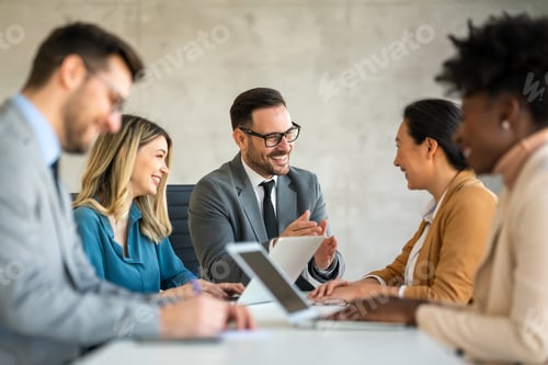 Preview: Successful business professionals presenting analytical report, working together in corporate office