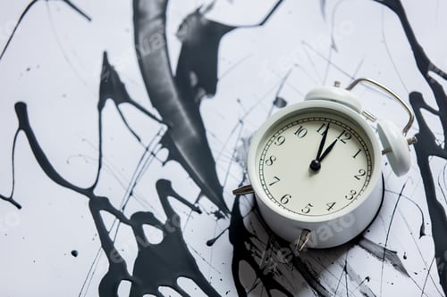 Preview: Vintage alarm clock in art paint. Above view