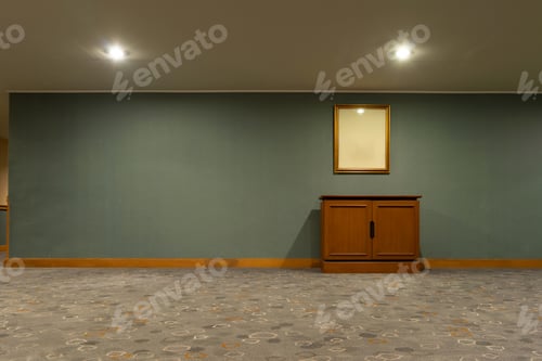 Preview: Empty Room Interior with Brown Cabinet and Carpet