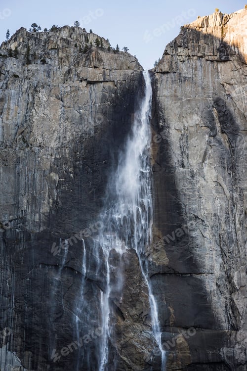 Preview: Towering rock face waterfall, Yosemite National Park, California, USA