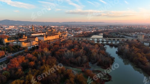 Preview: A view from above of the Mosque-Cathedral of Cordoba and the Roman bridge