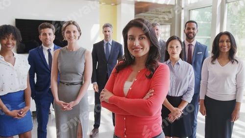 Preview: Portrait Of Multi-Cultural Business Team Standing In Modern Open Plan Office Together