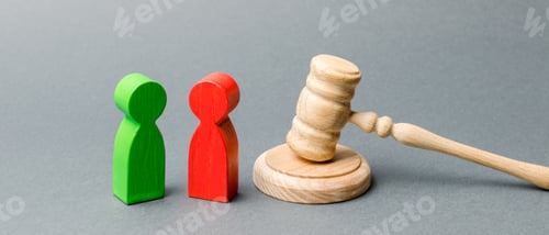 Preview: Wooden figures of people standing near the judge