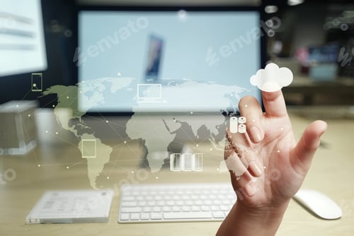 Preview: Hand Working With A Cloud Computing Diagram On The New Computer Interface As Concept