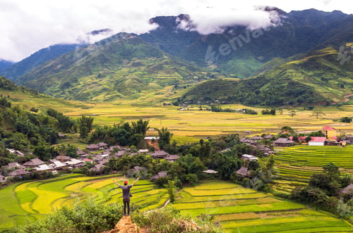 Preview: Traaveler take picture at Rice fields on terraced of Tu le District, YenBai province