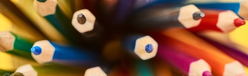 Preview: Panoramic shot of sharpened end bright color pencils