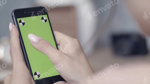 Preview: Chroma key screen for placement of your own content. Stock footage. Woman hands with perfect