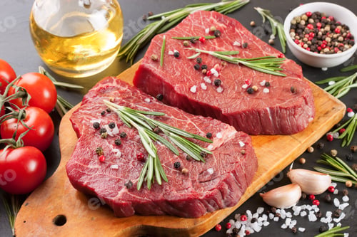 Preview: raw beef steak with spice