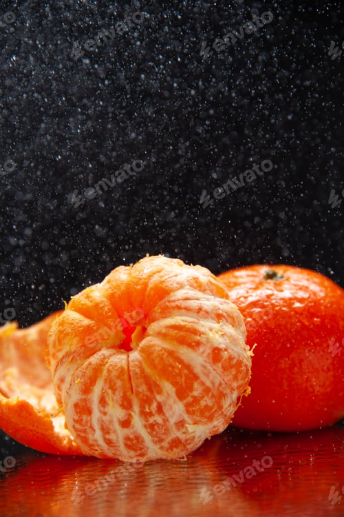 Preview: front view fresh orange tangerines on black background citrus tropical fruit juice drink tree exotic