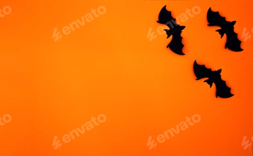 Preview: Halloween frame, card with Halloween decorations on orange background.