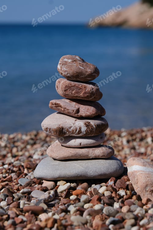 Preview: Balance stones close-up on the beach at summer sunny day