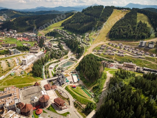 Preview: aerial view of bukovel in ukrainian carpathian mountains at summer time
