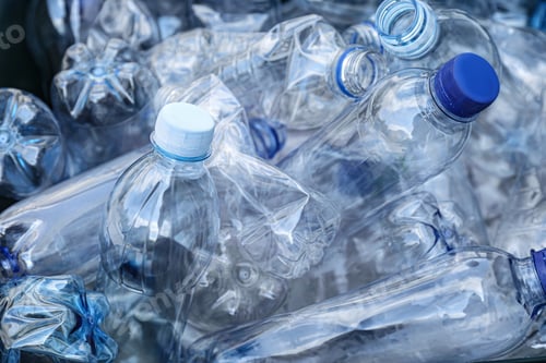 Preview: Pile of used plastic bottles as background, closeup. Recycling problem