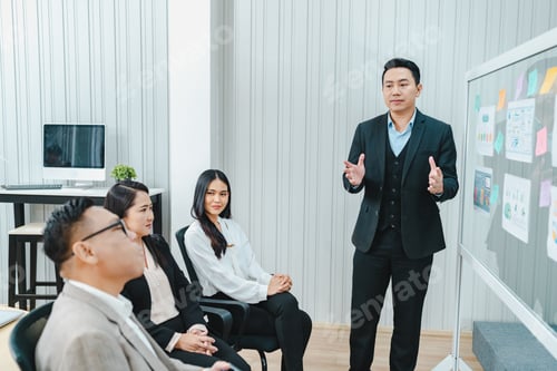 Preview: Professional diverse business people having collaboration team meeting, research strategy in company