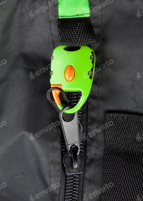 Preview: Green lock on a bag's zipper